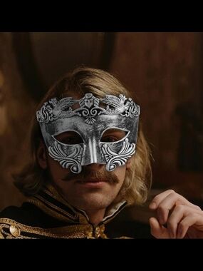 Silver Venetian Masquerade Mask - Ornate Metal Look One Size